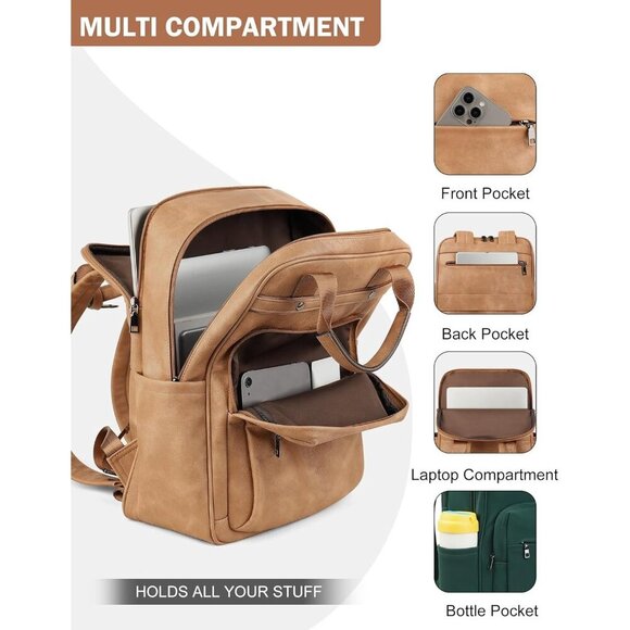 ❤️ Leather Laptop Backpack for Women Stylish Computer Back pacShoulder Bags - Picture 4 of 9